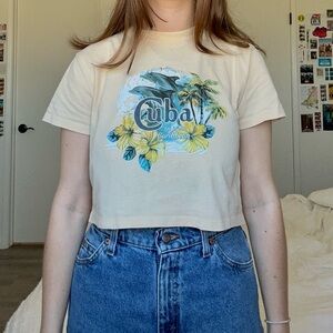 Cropped cream Topshop Cuba tee